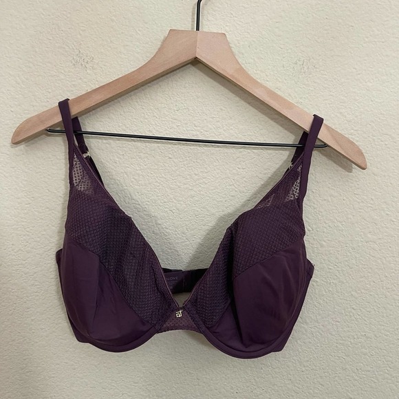 ThirdLove Geo Lace Plunge Memory Foam Mesh Underwire T-Shirt Bra Plum Purple 34G - Picture 3 of 11